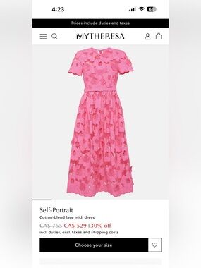 Self-Portrait Hot Pink Floral Lace Belted Dress